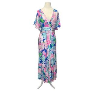 Lilly Pulitzer Jessi Midi Dress Large Peony for Your Thoughts Tiered Flutter